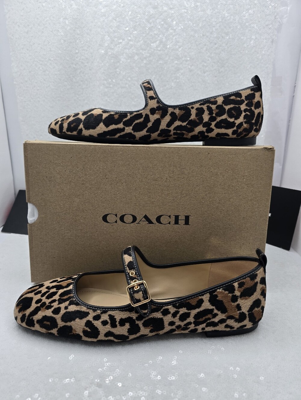 Coach C Rivet Mary Jane with Leopard Print Calfhair Women's sz 10 Tan & Black
